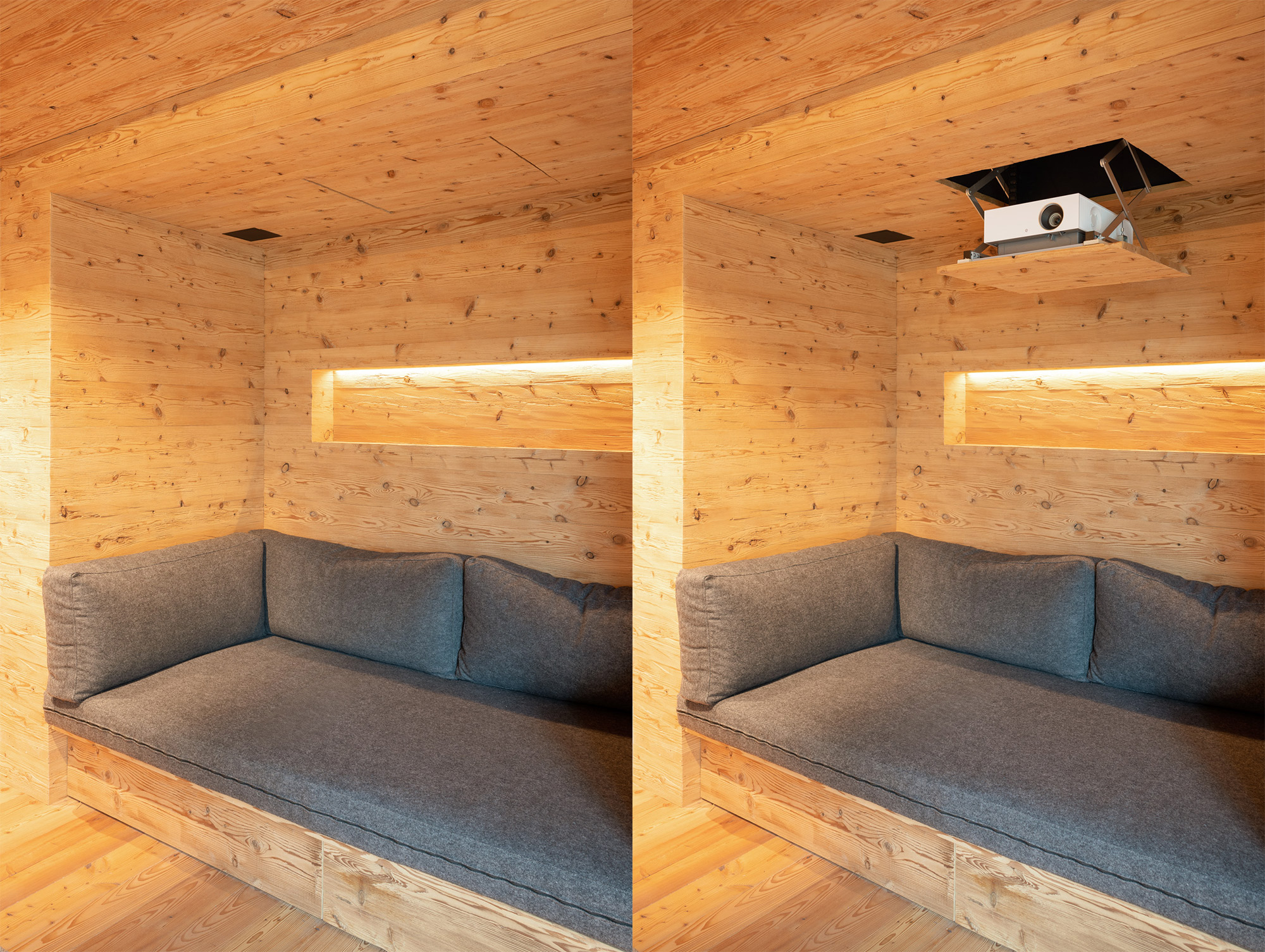 Unsichtbares Heimkino Leinwand LG Cinebeam LB Lautsprecher Plan Inside